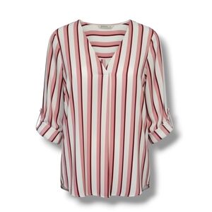 Stradivarius Grupo IDITEX Women's stripped VNeck rolled sleeves  - small